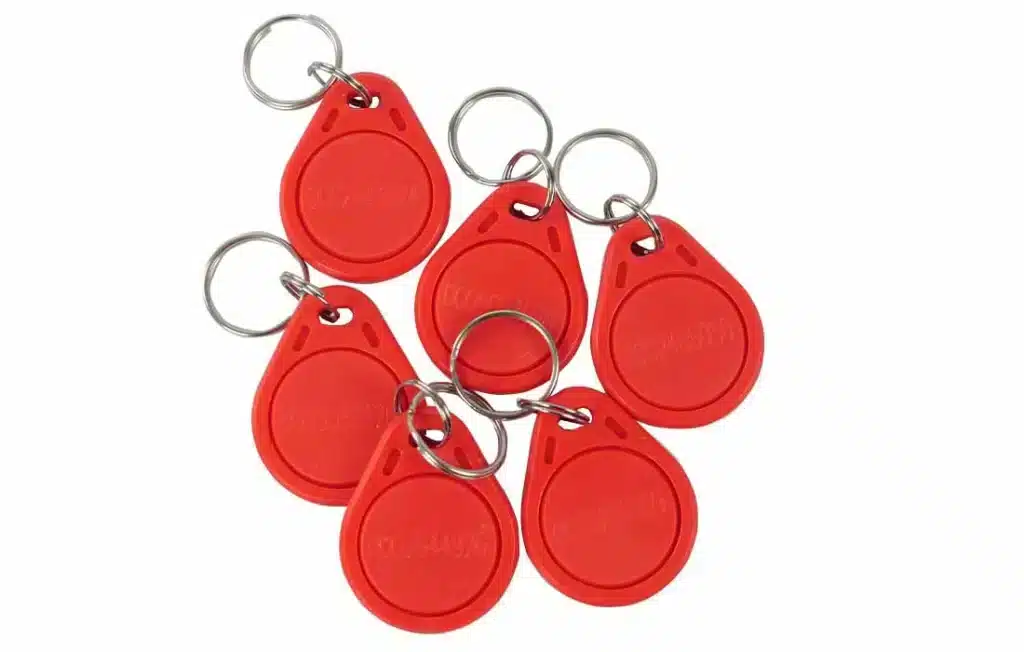 Set de 10 porte-clés RFID de proximité, codés, rouges, HDWR HD-RKF07R