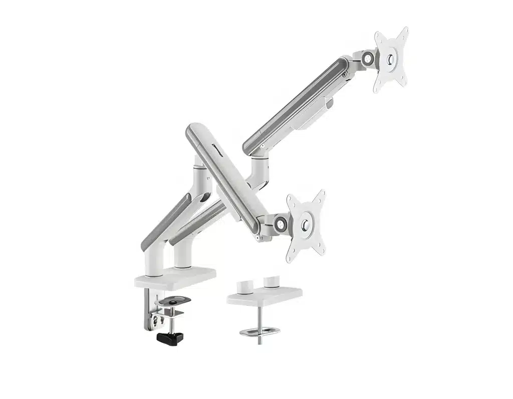 Support double pour moniteur de bureau, supporté par un ressort mécanique, blanc-argent, norme VESA, SolidHand-FS02