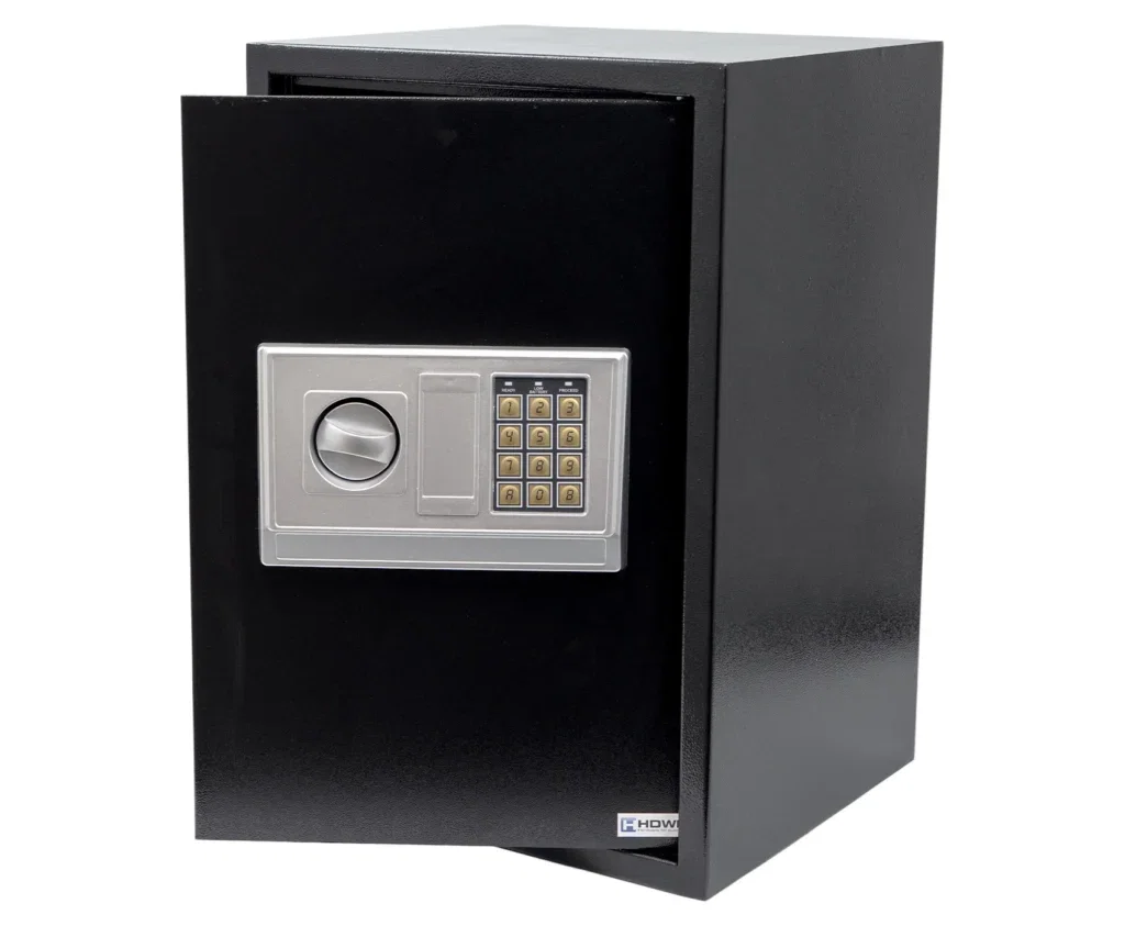 Strongbox, electronic safe with PIN code and key for documents, money, large, steel SecureBox-60