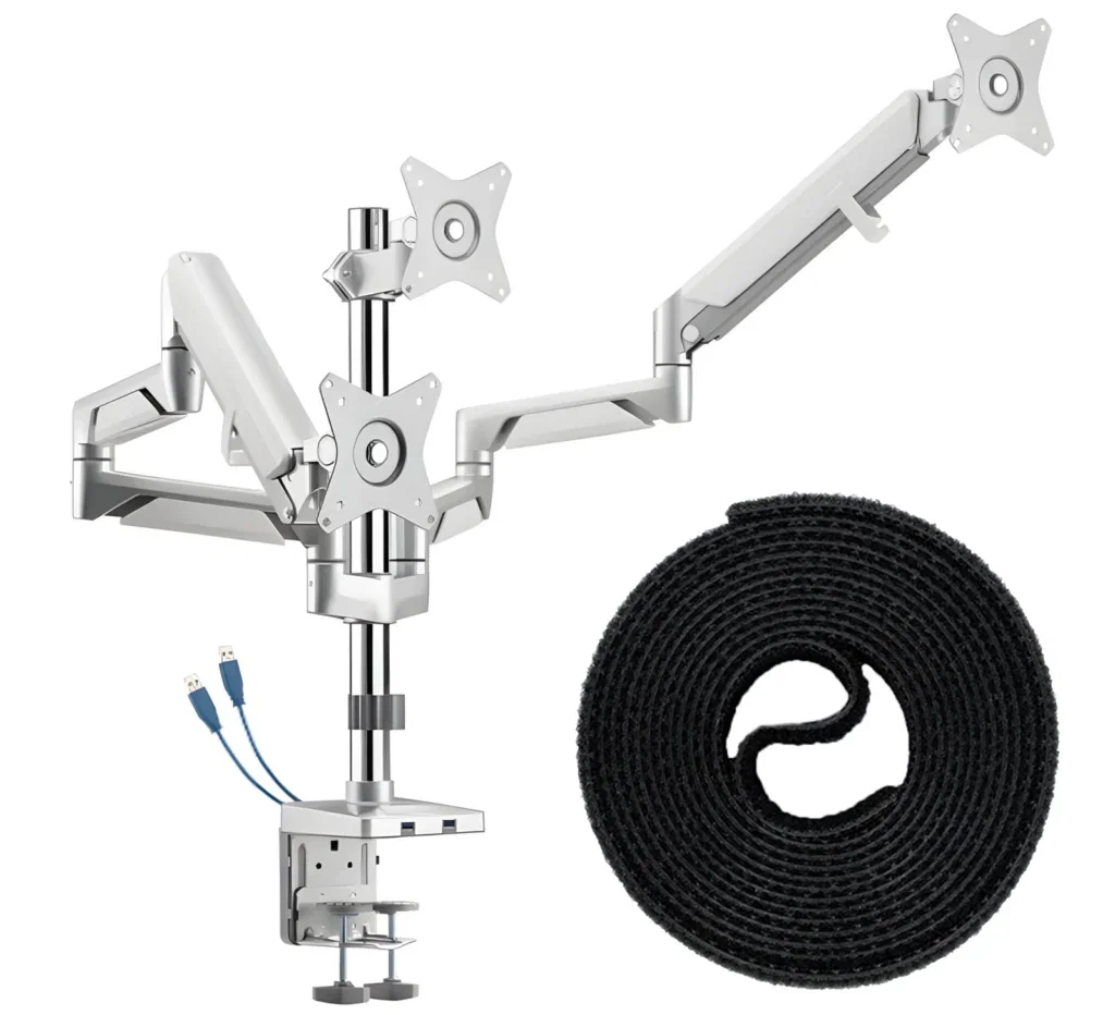 Rameno na 3 monitory s 2x USB 17"-27" SolidHand-BG03SU + Pásek na kabely na suchý zip SolidHand-CM01T