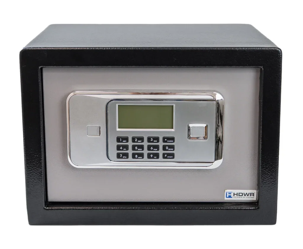 Home safe with PIN code and key lock with LCD screen SecureBox-25