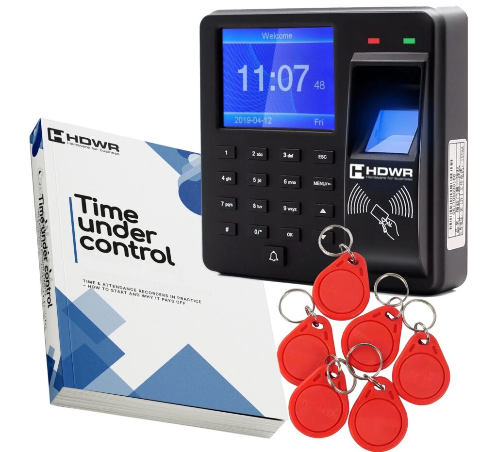 Darbo laiko registratorius CTR10 su 10 RFID raktų pakabukų ir el. knyga „Time under control“ (anglų k.)