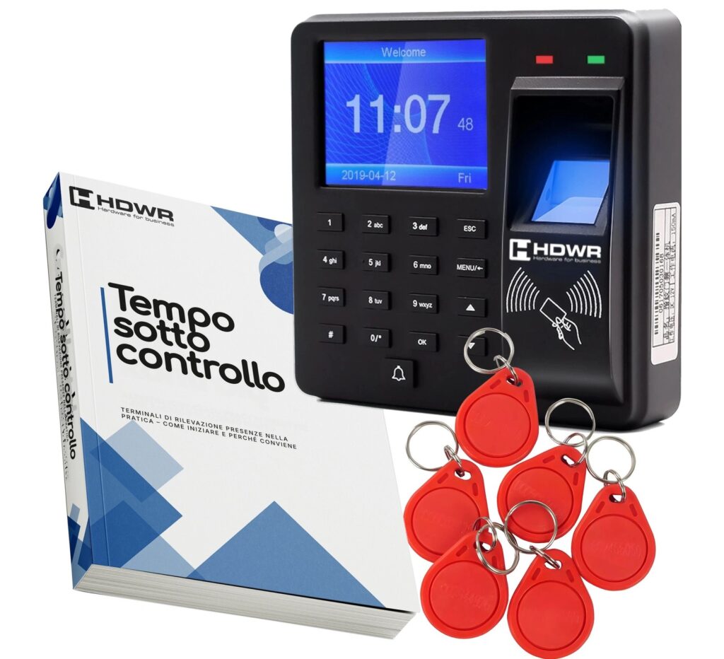 Terminale rilevazione presenze CTR10 con 10 portachiavi RFID e l’e-book «Tempo sotto controllo»