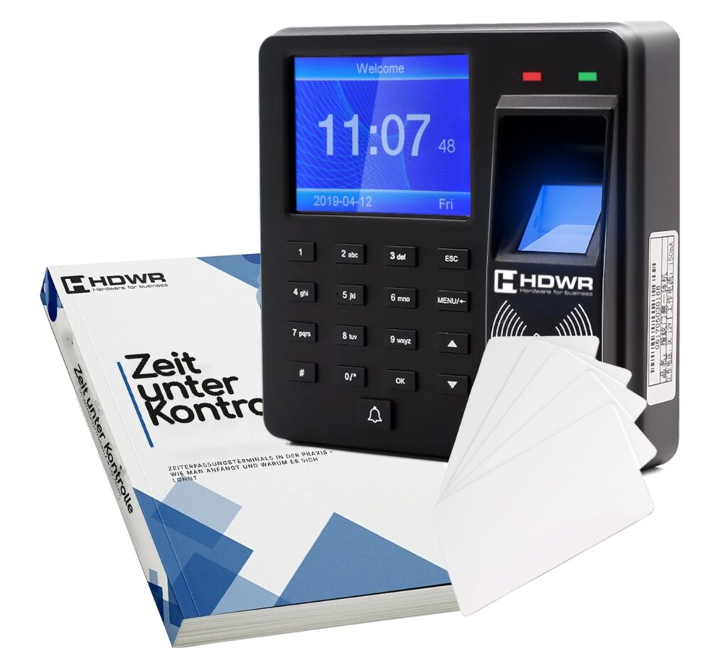 Zeiterfassungsgerät CTR10 mit 15 RFID-Karten und dem E-Book „Zeit unter Kontrolle“