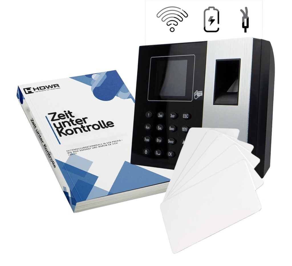 Zeiterfassungsgerät TimeLok-300 mit 10 RFID-Karten und dem E-Book „Zeit unter Kontrolle“