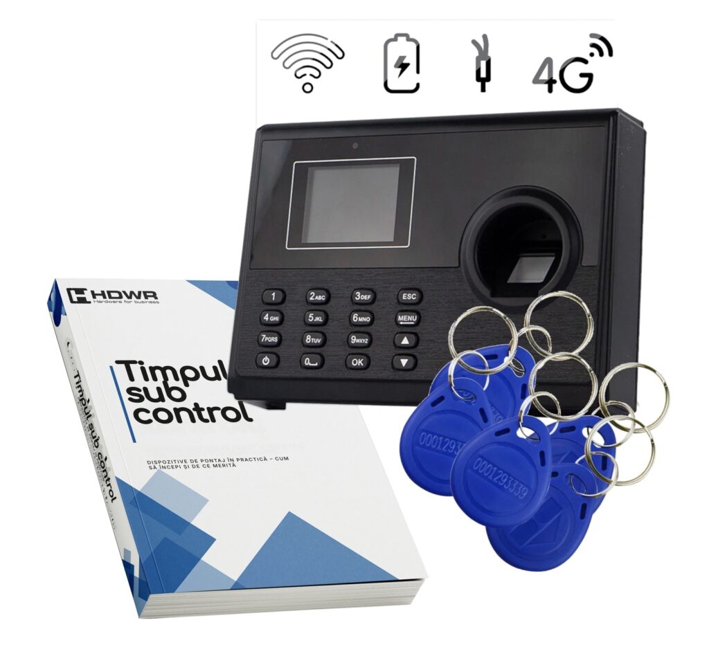 Dispozitiv de pontaj TimeLok-400 cu 15 brelocuri RFID și e-book-ul „Timpul sub control”