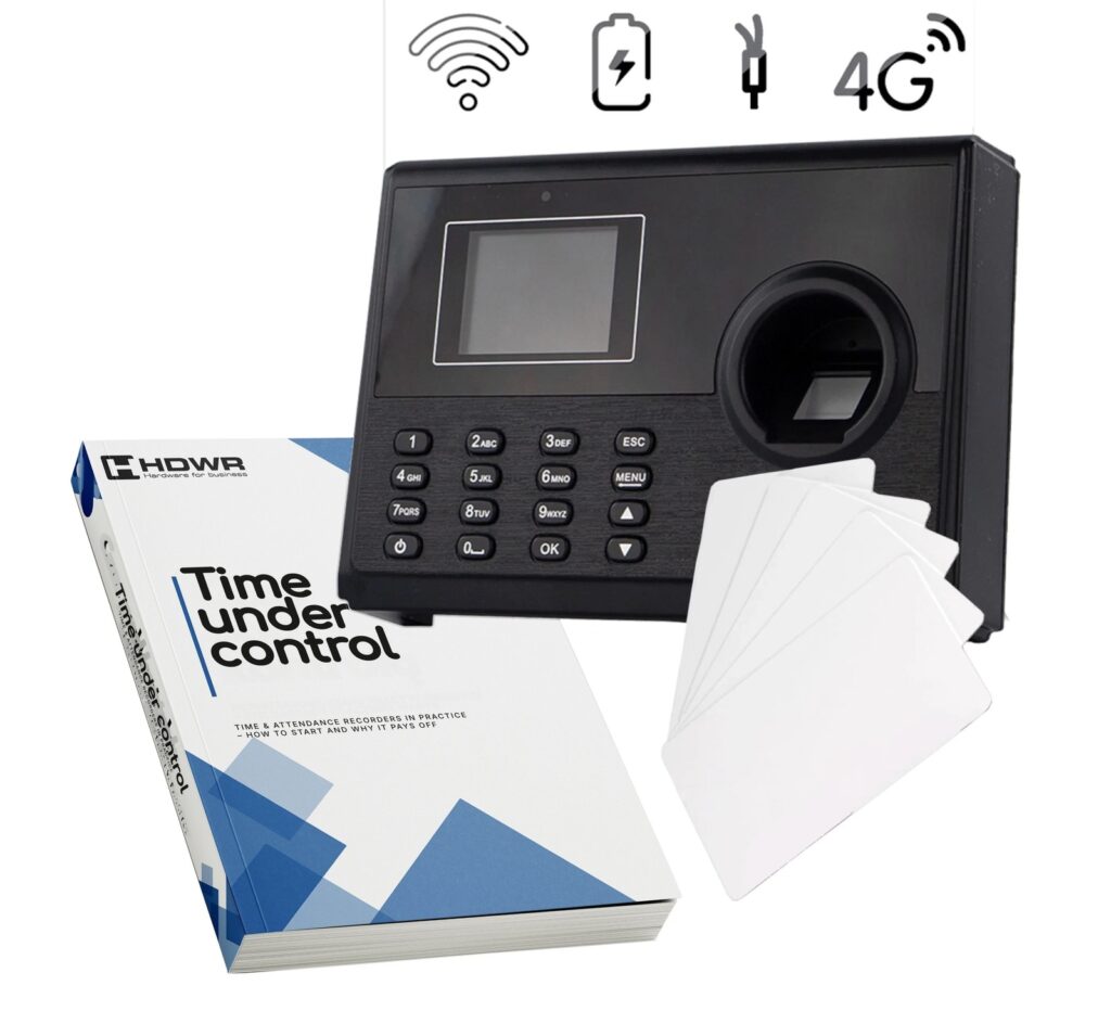 Tidterminal TimeLok-400 med 15 RFID-kort och e-boken ”Time under control” (på engelska)