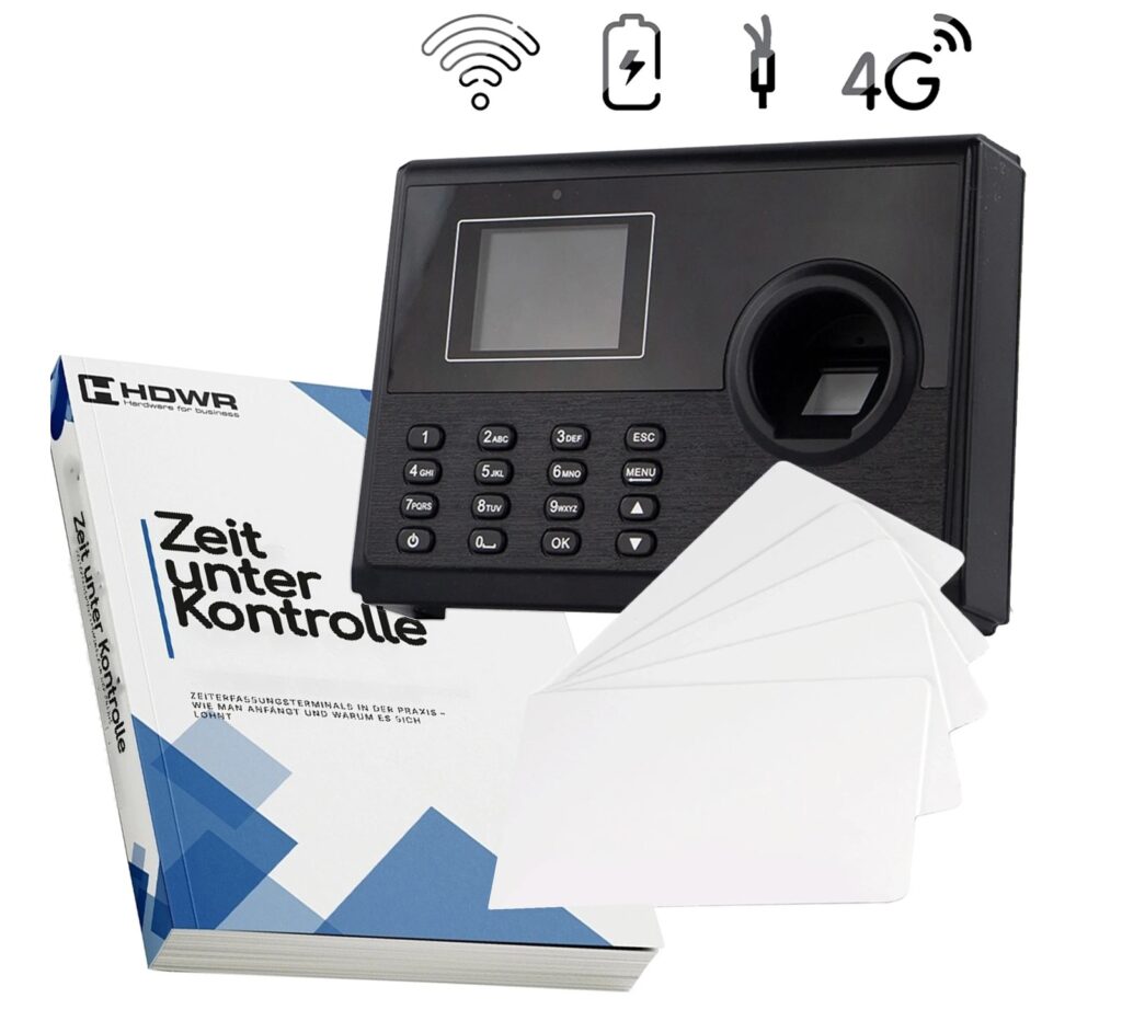 Zeiterfassungsgerät TimeLok-400 mit 10 RFID-Karten und dem E-Book „Zeit unter Kontrolle“